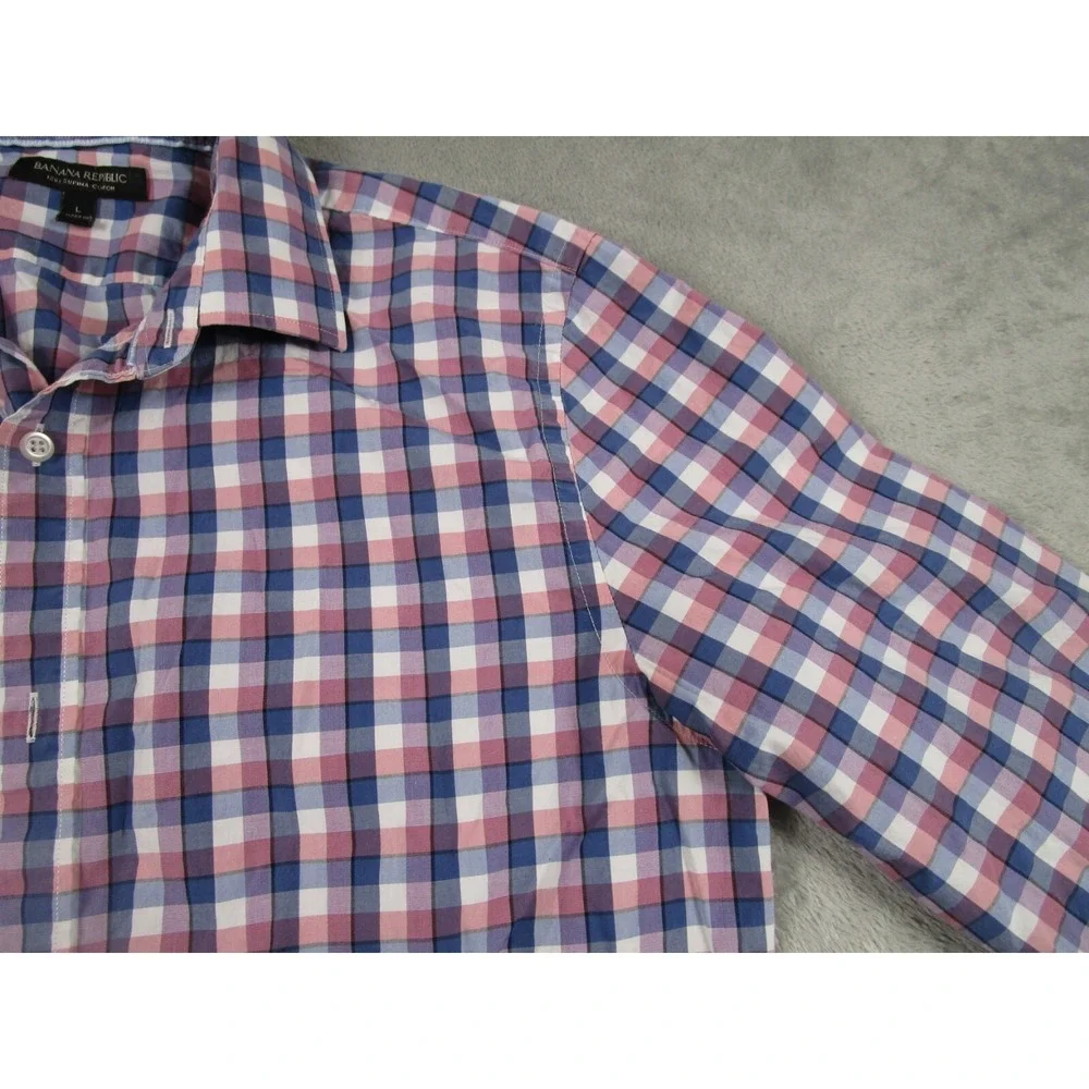 Banana Republic Shirt Mens Large Blue Plaid Grant Button Down Long Sleeve‎ A7